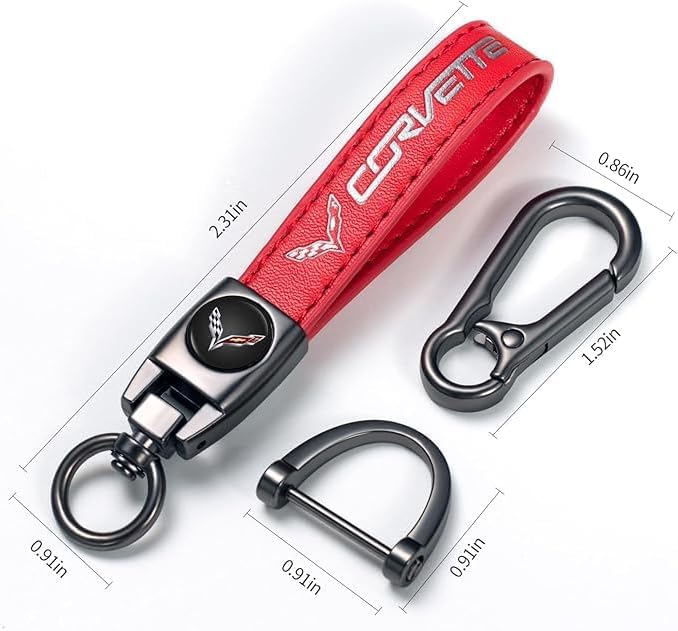 BFIVEANTE leather car keychain set for Corvette men and women family present keychain key ring lanyard accessories (red - Image 2